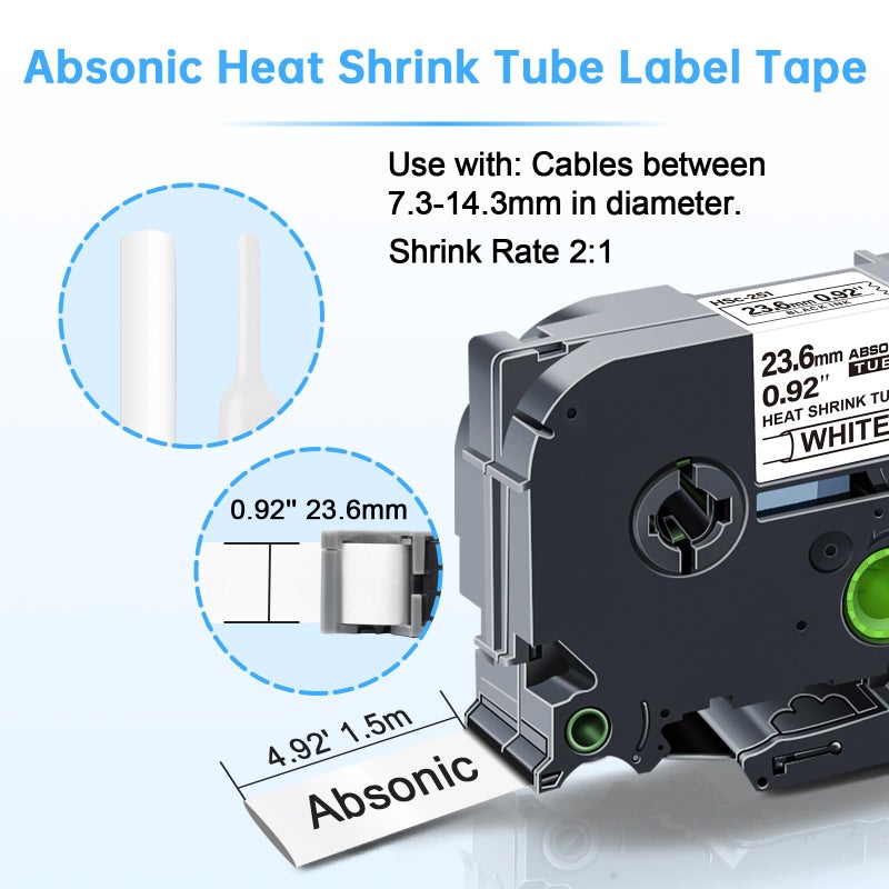 Absonic 3-Pack Compatible Hse Label Tape Replacement for Heat Shrink Tube HS-251 HS251 Hse251 Hse-251 23.6mm 0.92" Black on White P Touch 1 Inch Tape for PT D600 E500 E500VP E550W P700 P750WVP - Image 2